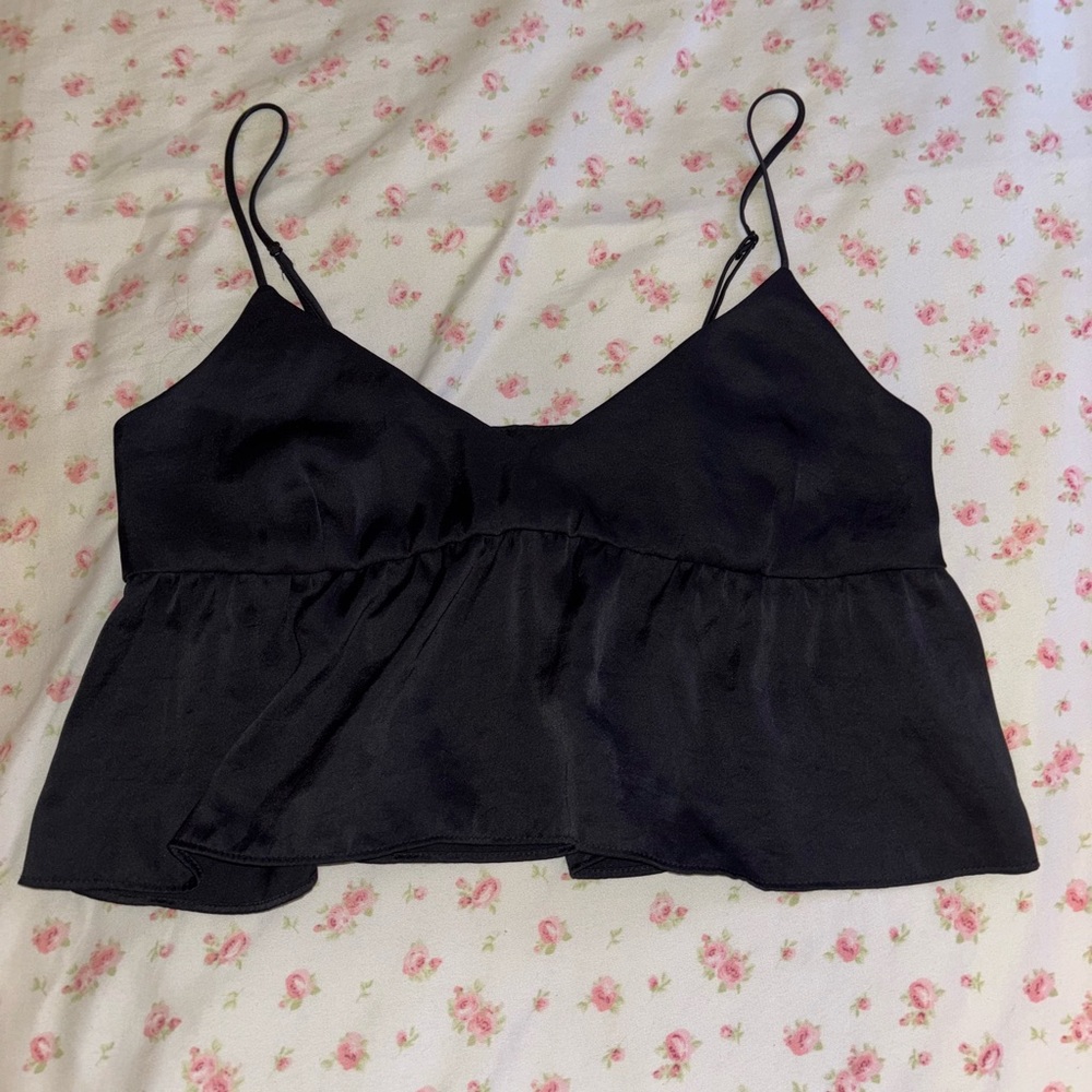 Aritzia Wilfred Silk Black Crop Top